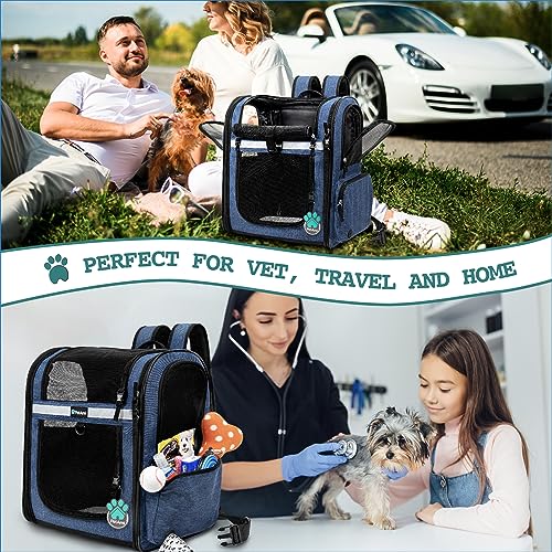 PetAmi Dog Backpack Carrier for Cats and Small Dogs, 4-Way Entry Ventilated Pet Carrier for Hiking Travel, Foldable Top with Sherpa Bed, Reflective and Poop Bag Dispenser, Up to 18 lbs, Navy Blue - color: Navy Blue