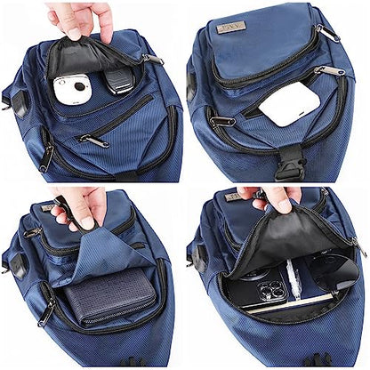 AMJ Crossbody Sling Bag Men Women, Casual Shoulder Backpack, Chest Daypack Satchel for Hiking Travel - color: Blue, size: Large