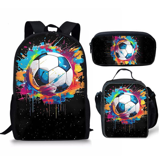 3PCS Soccer Backpack Set, 16" Lightweight Football Daypack, Soccer Ball Print Casual Laptop Backpack for Travel Camping Work (style-7) - color: Style-7