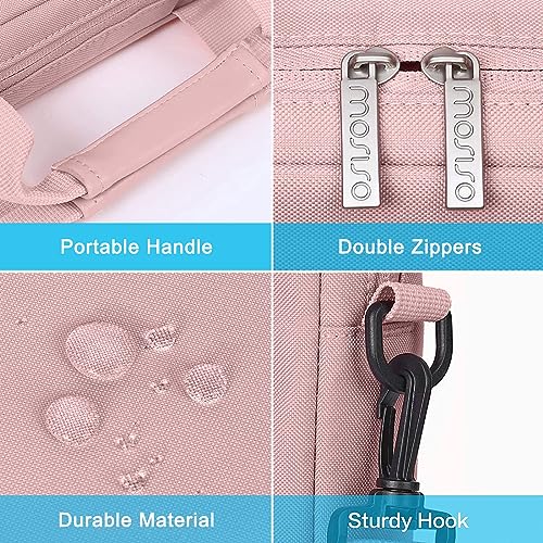 MOSISO Laptop Shoulder Bag 15.6 inch, 15-15.6 inch Computer Bag Compatible with MacBook Pro 16 inch, HP, Dell, Lenovo, Notebook with 2 Raised&1 Flapover&1 Horizontal Pocket&Handle&Belt, Pink - color: Pink, size: 16 inch