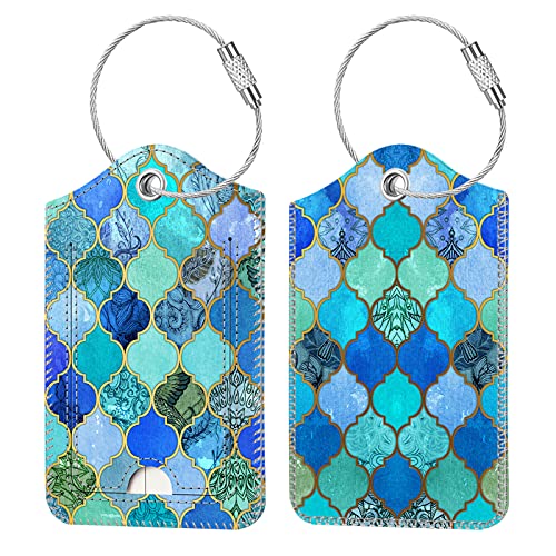 Fintie Luggage Tags, Privacy Cover ID Label with Stainless Steel Loop and Address Card for Travel Bag Suitcase, Cool Jade (2 Piece) - color: Cool Jade