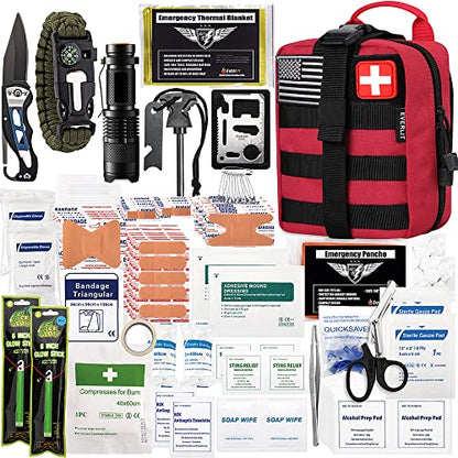 EVERLIT 250 Pieces Survival First Aid Kit IFAK EMT Molle Pouch Survival Kit Outdoor Gear Emergency Kits Trauma Bag for Camping Boat Hunting Hiking Home Car Earthquake and Adventures - color: Red