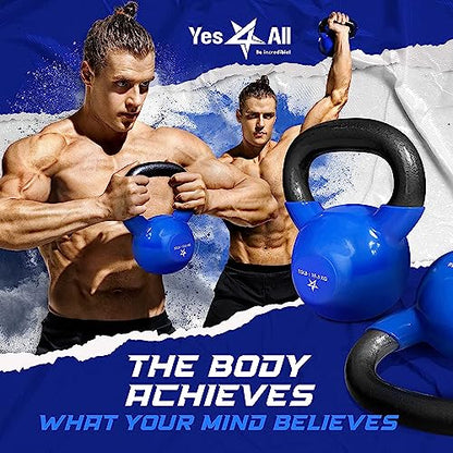 Yes4All Kettlebell, 5-100 LB Vinyl Coated Cast Iron Strength Training Kettlebells for Home Gym Exercises, Fitness, Full Body Workout Equipment, Push Ups, and Grip Strength - color: C. 15LB - Dark Blue, style: Vinyl Coated