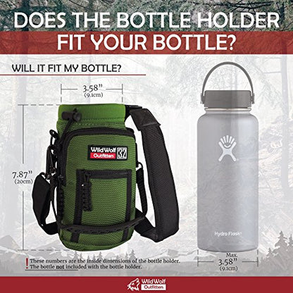 Wild Wolf Outfitters - #1 Best Water Bottle Holder for 32 oz Bottles - Carry, Protect and Insulate Your Flask with This Military Grade Carrier w/ 2 Pockets and an Adjustable Padded Shoulder Strap. - color: Green