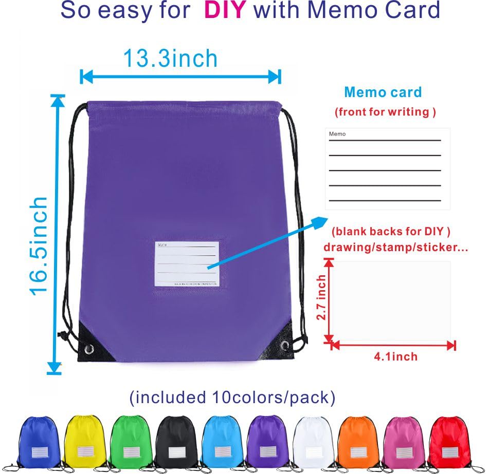 Drawstring Backpack Bulk 30 Packs Draw String Bags for Gym Sports Trip Pedestrianism Cinch Sack DIY for Women Men with Memo Card(purple) - color: Purple