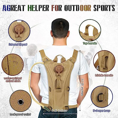 Sanwuta 2 Pcs Hydration Backpack with 3 Liter Water Bladder Tactical Lightweight 17.72 x 7.87 Inch Hydration Pack Backpack Water Backpack Hydration Bag Water Bag for Hiking Running - color: Khaki