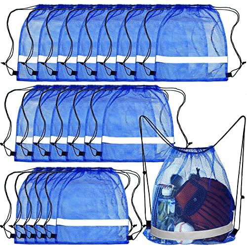 Saintrygo 20 Pcs Reflective Mesh Drawstring Bag 16.54 x 13.78 Inch Quick Drying Swimming Sport Beach Bag Swimming Athletic Gym Clothes Beach Sports Storage(Blue) - color: Blue