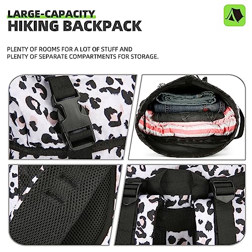 King'sGuard 70L Camping Hiking Backpack for Men Women Large Military Tactical Backpack Molle Rucksack Backpack for Outdoor - color: White Leopard