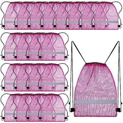 Saintrygo 20 Pcs Reflective Mesh Drawstring Bag 16.54 x 13.78 Inch Quick Drying Swimming Sport Beach Bag Swimming Athletic Gym Clothes Beach Sports Storage(Purple) - color: Purple