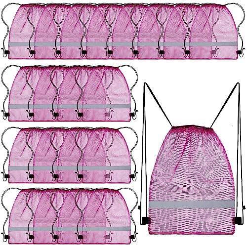 Saintrygo 20 Pcs Reflective Mesh Drawstring Bag 16.54 x 13.78 Inch Quick Drying Swimming Sport Beach Bag Swimming Athletic Gym Clothes Beach Sports Storage(Purple) - color: Purple