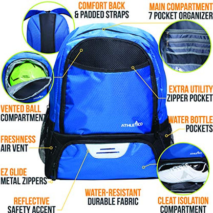 Athletico Youth Soccer Bag - Soccer Backpack & Bags for Basketball, Volleyball & Football | Includes Separate Cleat and Ball Compartment - color: Blue