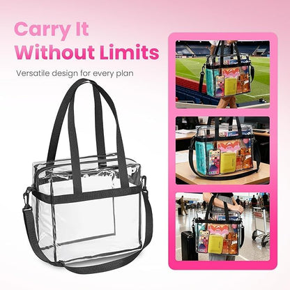 Handy Laundry Clear Bag 12x6x12 Stadium Approved - Transparent Tote Zippered Top & Shoulder Straps for Work, Sports, Concerts - color: Black-2 Packs