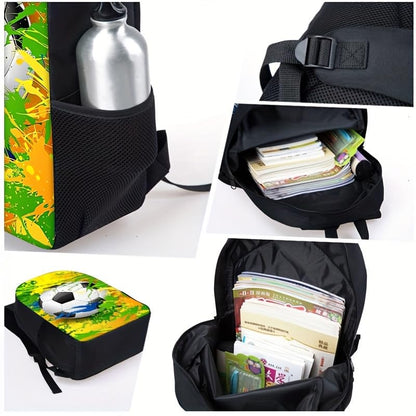 3PCS Soccer Backpack Set, 16" Lightweight Football Daypack, Soccer Ball Print Casual Laptop Backpack for Travel Camping Work (style-8) - color: Style-8