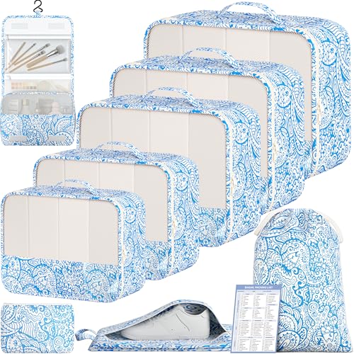 BAGAIL 9 Set Packing Cubes with Packing List Luggage Packing Organizers for Travel Accessories (Blue paisley) - color: Blue paisley