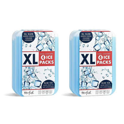 Cool Coolers by Fit & Fresh 4 Pack XL Slim Ice Packs, Quick Freeze Space Saving Reusable Ice Packs for Lunch Boxes or Coolers - color: Blue 8 PK