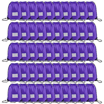 CODOBON 50 Pack Drawstring Bags,Bulk Draw String Backpack, DIY Gym Sports Cinch Bag Sackpack for Women Men, Purple - color: Purple
