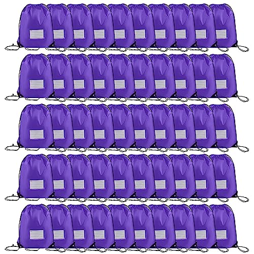 CODOBON 50 Pack Drawstring Bags,Bulk Draw String Backpack, DIY Gym Sports Cinch Bag Sackpack for Women Men, Purple - color: Purple