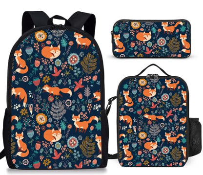 Fox Backpack Set for School,17 Inch Casual Back to School Bags with Lunch Box, Kids Daypack Bags and Pencil Case Set for Teens Boys Men Students - color: Fox
