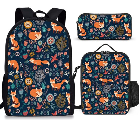 Fox Backpack Set for School,17 Inch Casual Back to School Bags with Lunch Box, Kids Daypack Bags and Pencil Case Set for Teens Boys Men Students - color: Fox