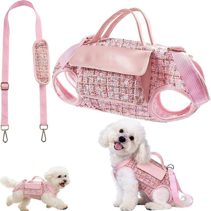 Dog Lift Harness Backpack for Small Dogs Cats, Adjustable Straps Dog Sling Carrier Full Body for Hiking, Travel, Outdoor – Pink Large - size: Large(10-12LBS)