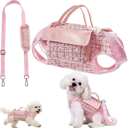 Dog Lift Harness Backpack for Small Dogs Cats, Adjustable Straps Dog Sling Carrier Full Body for Hiking, Travel, Outdoor – Pink Large - size: Large(10-12LBS)
