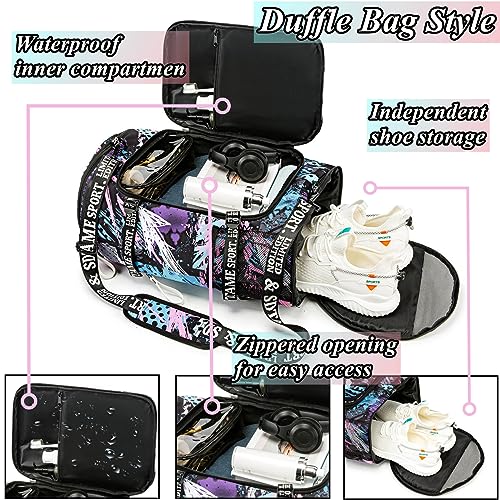 Gym Duffle Bag Backpack with Shoe Compartment,4 ways Travel Backpack for Women and Men,Multi-Functional Weekender bag with Waterproof Layer&Laptop Compartment for Fitness, Travel,Camping - color: Multicolor