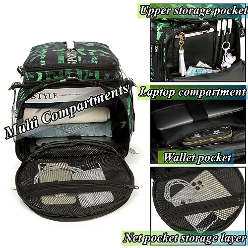 Gym Duffle Bag Backpack with Shoe Compartment,4 ways Travel Backpack for Women and Men,Multi-Functional Weekender bag with Waterproof Layer&Laptop Compartment for Fitness, Travel,Camping - color: Green