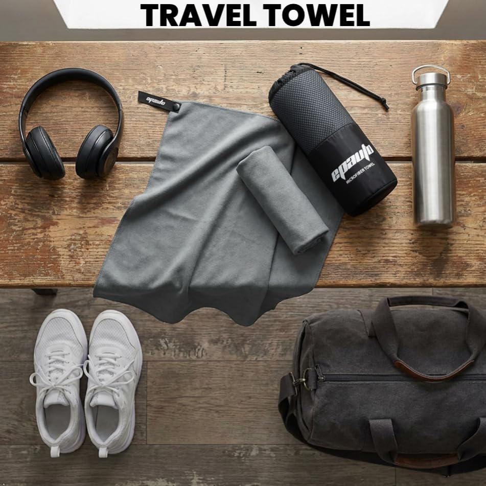 EPAuto 2-Pack Microfiber Quick Dry Towel Set - Lightweight, Super Absorbent & Compact Travel Towels (60"x30" & 24"x15") for Gym, Camping, Beach, Yoga & Backpacking, Gray - color: Grey