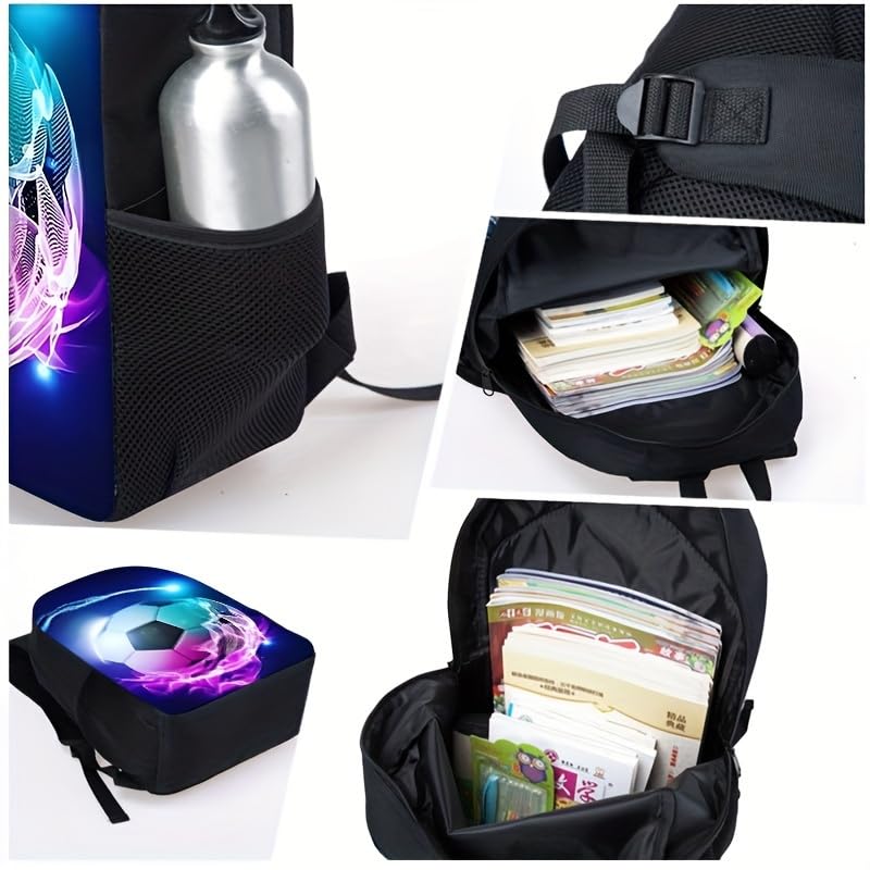 3PCS Soccer Backpack Set, 16" Lightweight Football Daypack, Soccer Ball Print Casual Laptop Backpack for Travel Camping Work (style-2) - color: Style-2