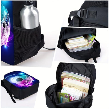 3PCS Soccer Backpack Set, 16" Lightweight Football Daypack, Soccer Ball Print Casual Laptop Backpack for Travel Camping Work (style-2) - color: Style-2
