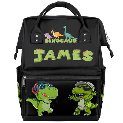 Personalized Dinosaur-Diaper-Backpack Custom-Diaper-Bag with-Name for Mom Dad Waterproof Baby Boy Nappy-Bag Black Mommy-Backpack - color: Black