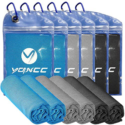 YQXCC 6 Pack Cooling Towels (47"x12"), Ice Cool Neck Towel, Soft Breathable Microfiber for Yoga, Golf, Gym, Running, Camping & Hot Weather - color: Light Blue*2/ Light Gray*2/ Dark Gray*2