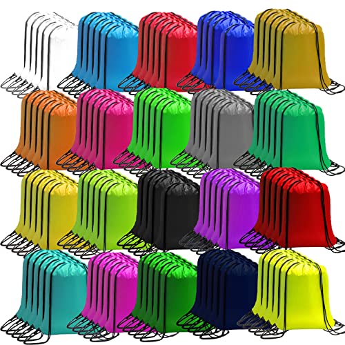 CAIHONG 100 Pack Drawstring Bags Bulk, Draw String Backpack Sackpack Cinch Bag Gym Bag for Women Men, 20 Colors - color: 20 Colors