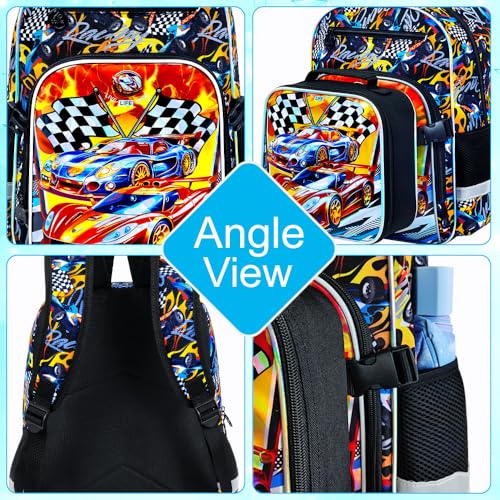 HPJGD 3PCS Bookbag for Boys, 16" Race Car Preschool Backpack Set with Clip-On Lunch Box, Kids Water-Resistant School Bag for Elementary - Thrill Racing - color: Uv Printing Race Car Clip-on Backpack