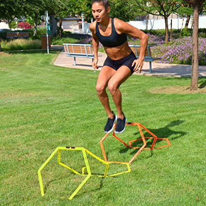 Hex Agility Rings for Speed Training & Agility Footwork Training Speed Hurdles Ladder with Carrying Bag (6 Rings) - size: 6 Rings