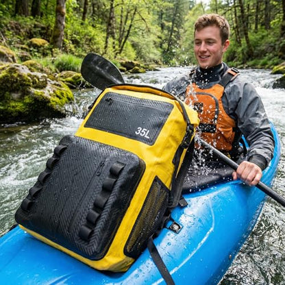 Greencity 100% Waterproof Roll-Top Dry Bag Backpack with Front Splash-Proof Pocket, Lightweight Floating Pack for Kayaking, Hiking & Travel,35L (Yellow-black) - color: Yellow-black