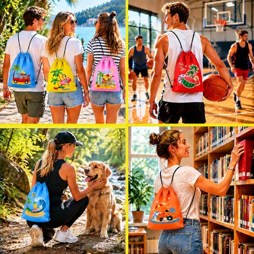12PCS Summer Pool Birthday Party Gift Treat Goodie Bags for Kids | Lightweight Reusable Drawstring Backpacks for Hawaiian Travel Vacation Beach & Gym for Boys Kids Birthday（11.8 x 9.8 Inch） - color: Hello Summer Bags-12pcs
