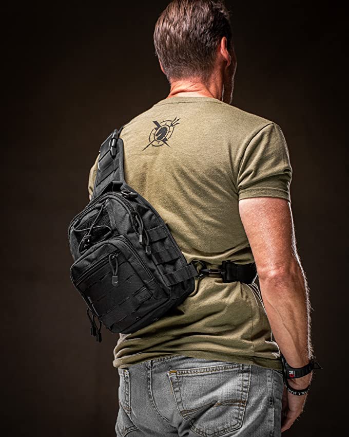 BOMTURN Tactical Backpack-1000D Waterproof Military Backpack/Laser-Cut/CCW Bags Sling Bag Tactical Satchel Shoulder Bag Men - color: Black