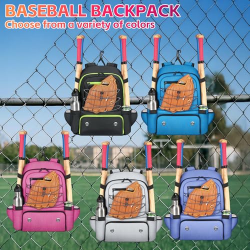 MATEIN Baseball Bat Bag for 4 Bats with Ball Pocket, Lightweight Youth Baseball Backpack with Shoe Compartment, Large Capacity Softball Equipment Bag with Fence Hook for TBall Gear, Helmet, Glove - color: Grey