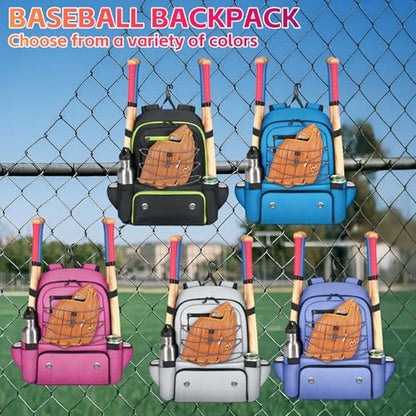 MATEIN Baseball Bat Bag for 4 Bats with Ball Pocket, Lightweight Youth Baseball Backpack with Shoe Compartment, Large Capacity Softball Equipment Bag with Fence Hook for TBall Gear, Helmet, Glove - color: Grey
