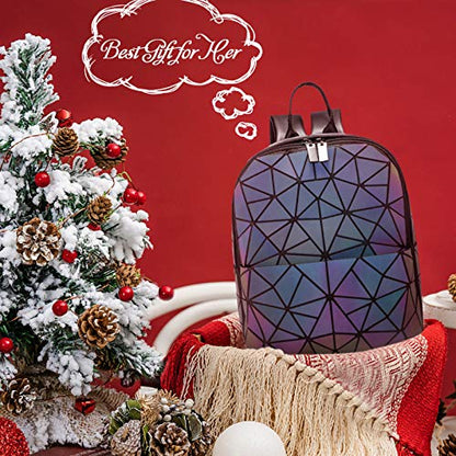 LOVEVOOK Geometric Luminous Purses and Handbags for Women Holographic Reflective Crossbody Bag Wallet - color: Mini Backpack