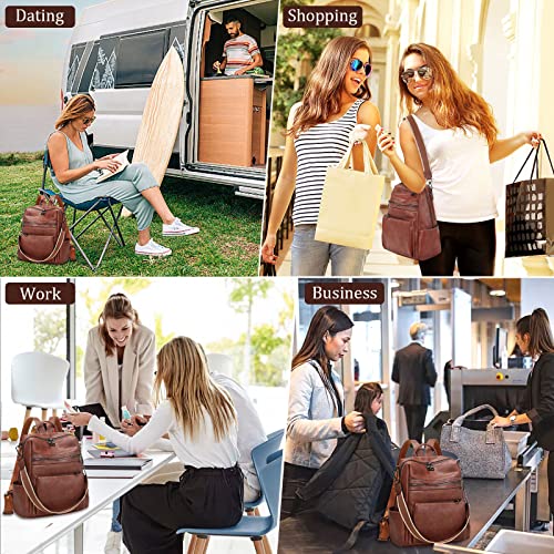 AGLOD Leather Backpack Purse for Women Designer Ladies Shoulder Bag Fashion Faux Work Travel Handbags - color: Dark Brown