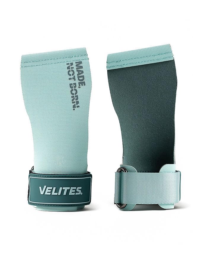 Velites - All Terrain Grips - Official Crossfit® Games Gymnastics Grips - No-Chalk Required - for All Bars & Surfaces - Includes Wristbands & Bag - color: Mint, size: Large
