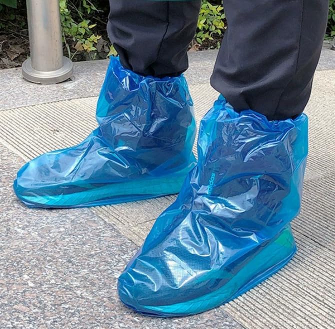 2026 New 10 Pairs Shoe Covers Boot Covers Plastic Disposable Waterproof Shoe Covers for Men and Women Rain Outdoor Indoors Overshoes (Blue) - color: Blue
