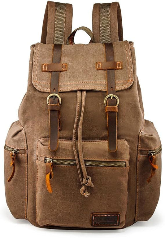 GEARONIC Vintage Canvas Backpack, Casual Daypack Backpacks for Men Women, 15inch Laptop Bag Travel Hiking Camping Rucksack - color: Brown
