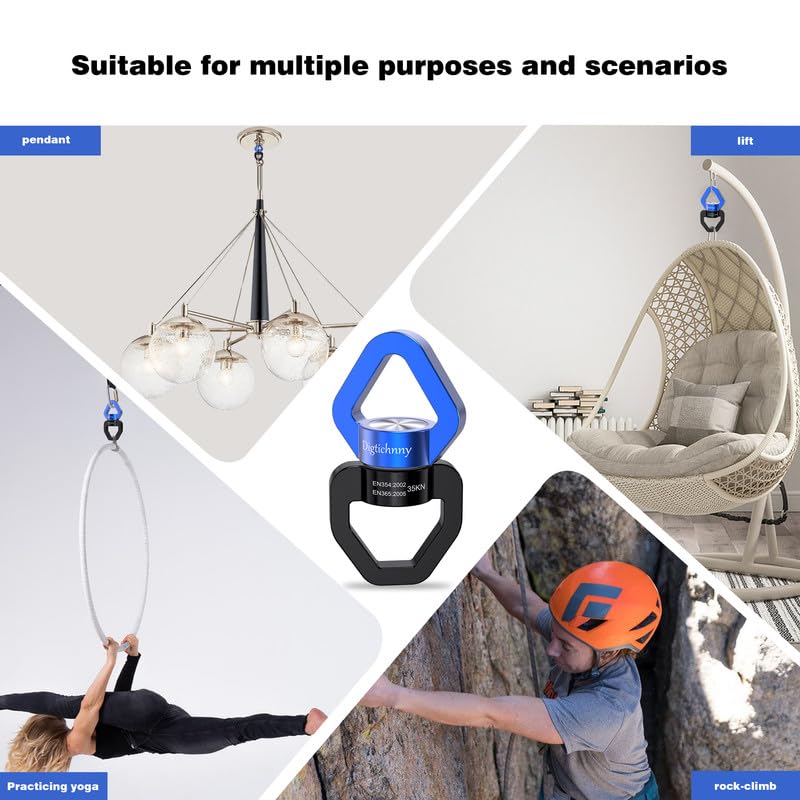 2 Pack Swing Swivel, 35KN Aluminium Alloy Swivel Hook for Swing, Swing Spinner for Children's Swing,Aerial Yoga,Web Tree Swing,Hanging Hammock Indoor Outdoor(Black-Blue with 4 Carabiners) - style: Black Blue-2 Pack with 4 Carabiners