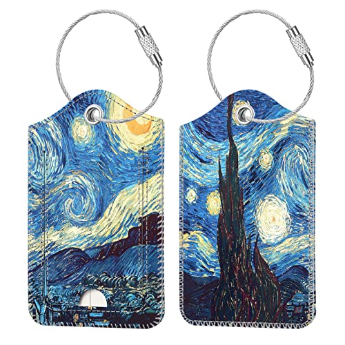 Fintie Luggage Tags, Privacy Cover ID Label with Stainless Steel Loop and Address Card for Travel Bag Suitcase - Starry Night (2 Piece) - color: Starry Night