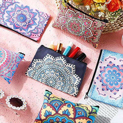 Reginary 20 Pcs Makeup Bags Gifts for Women Canvas Cosmetic Bags with Zipper Bulk Gift for Women Travel Purse Organizer Pouch Accessory, Toiletry Large Capacity, 7 x 4.3 Inch(Mandala) - style: Mandala