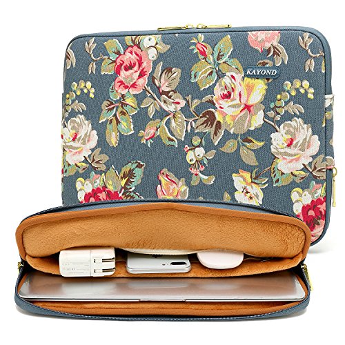 kayond Water-Resistant Canvas 13.3 Inch Laptop Sleeve-Blue Water Hyacinth - color: Blue water hyacinth, size: 13-13.3 inch