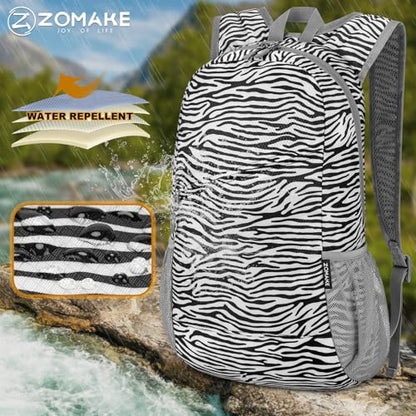ZOMAKE Lightweight Packable Backpack 20L,Foldable Backpacks Small Daypack for Hiking Water Resistant Day Bag for Travel(Zebra Print) - color: Zebra Print